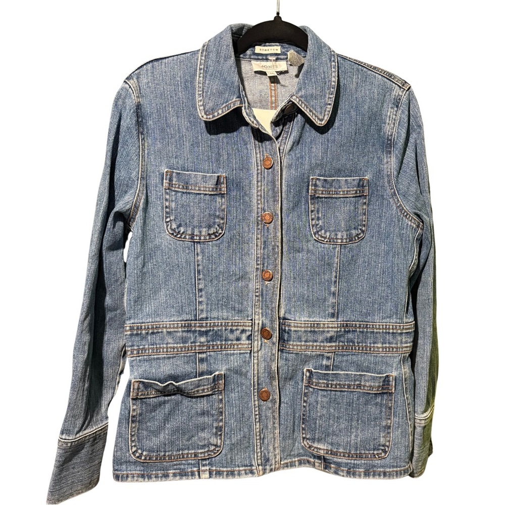 JONES Sport Classic Blue Denim Stretch Jean Jacket with Vintage Wash, Slimming